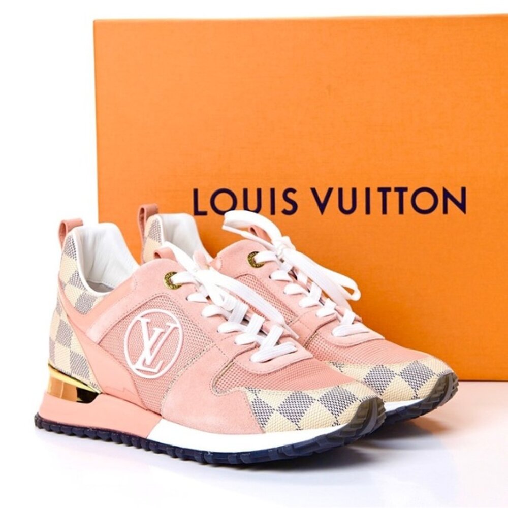 LOUIS VUITTON DAMIER AZUR WHITE PINK GOLD RUN AWAY SNEAKERS W/ BOX & DUST BAGS